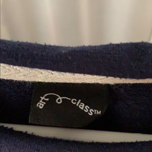 Navy blue art class open shoulder top with bows